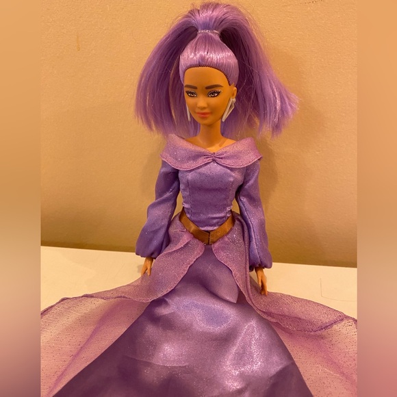 Matel Barbie 1980s doll with Elegant purple Dress & purple hair!